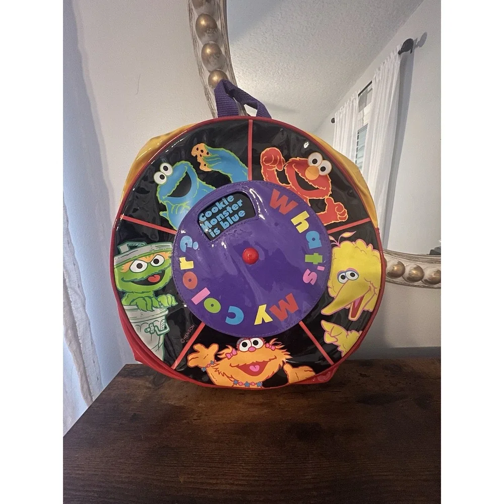 Vintage Sesame Street Round Backpack Cookie Monster Elmo Spinner Wheel Romar